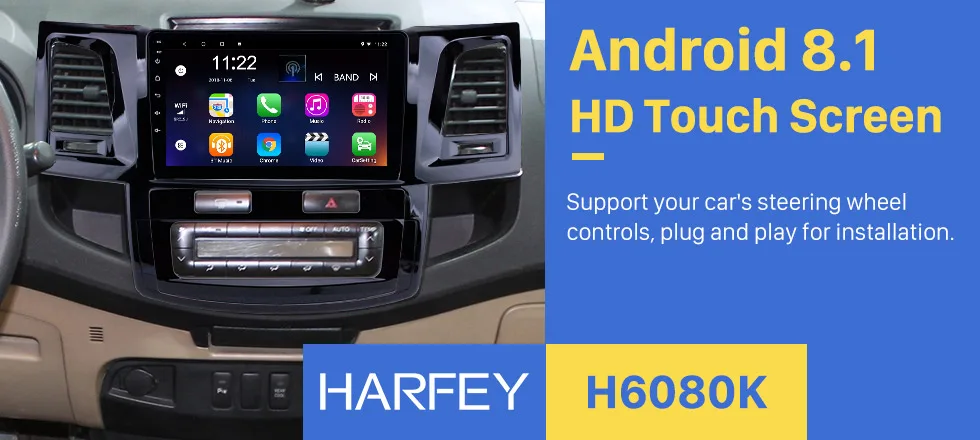 Harfey HD радио Android 8,1 gps Navi головное устройство " для 2008- Toyota Fortuner Hilux wifi Bluetooth USB поддержка DVR SWC 3g OBD2
