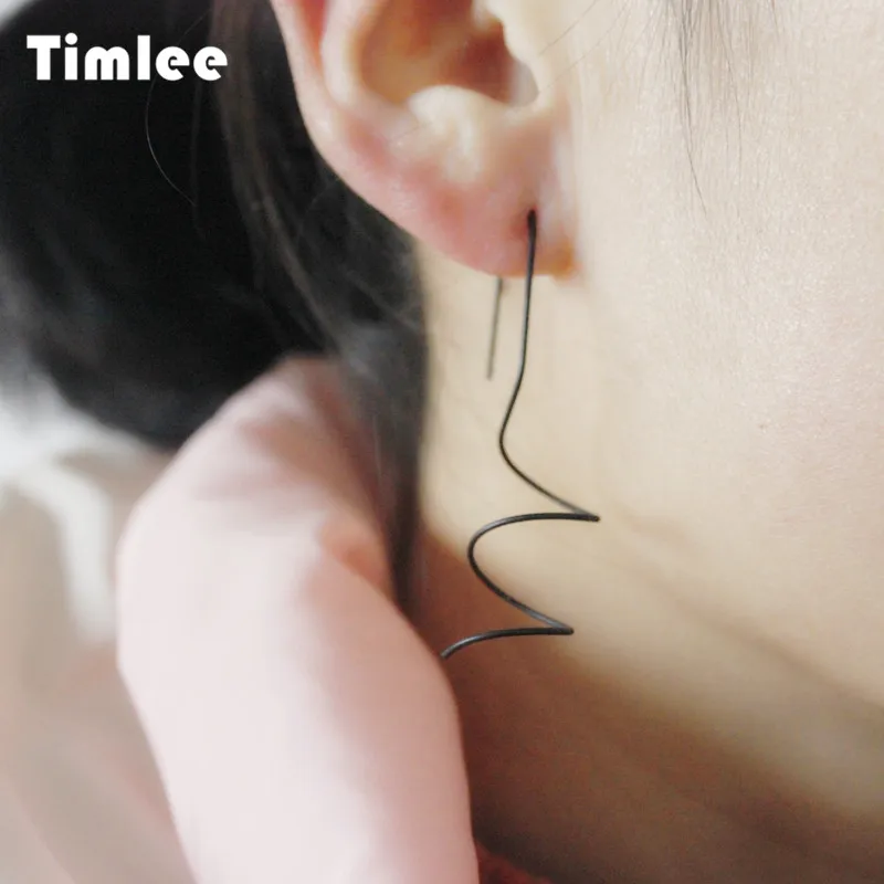 Timlee E208 Новые простые спиральные геометрические металлические серьги подвески