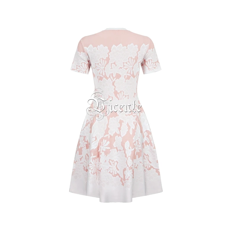 Горячая Мода VC розовое белое жаккардовое мини-платье трапециевидной формы