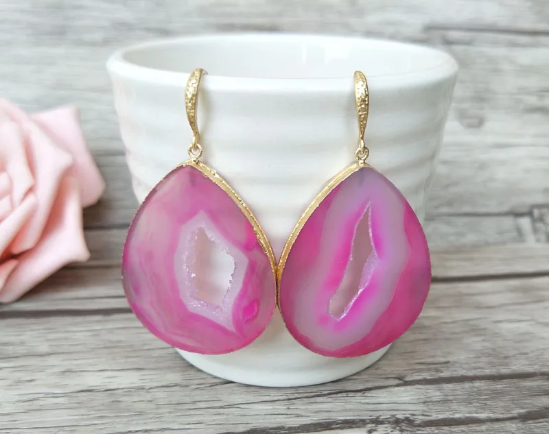 5 pairs Drusy Natural big Agat e geode Dangle Earrings druzy gem stone earrings Handmade Jewelry For Women ER502 | Украшения и