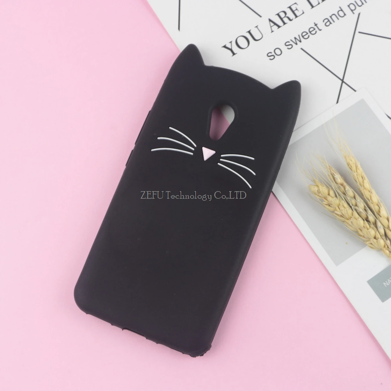 3D милый японский блестящий чехол с бородатым котом для Meizu M3mini M6 Note M6S M5 M5S, голубой Шарм, 5 5S, A5, M5C, милый мягкий чехол, сумки - Цвет: HuXu Black
