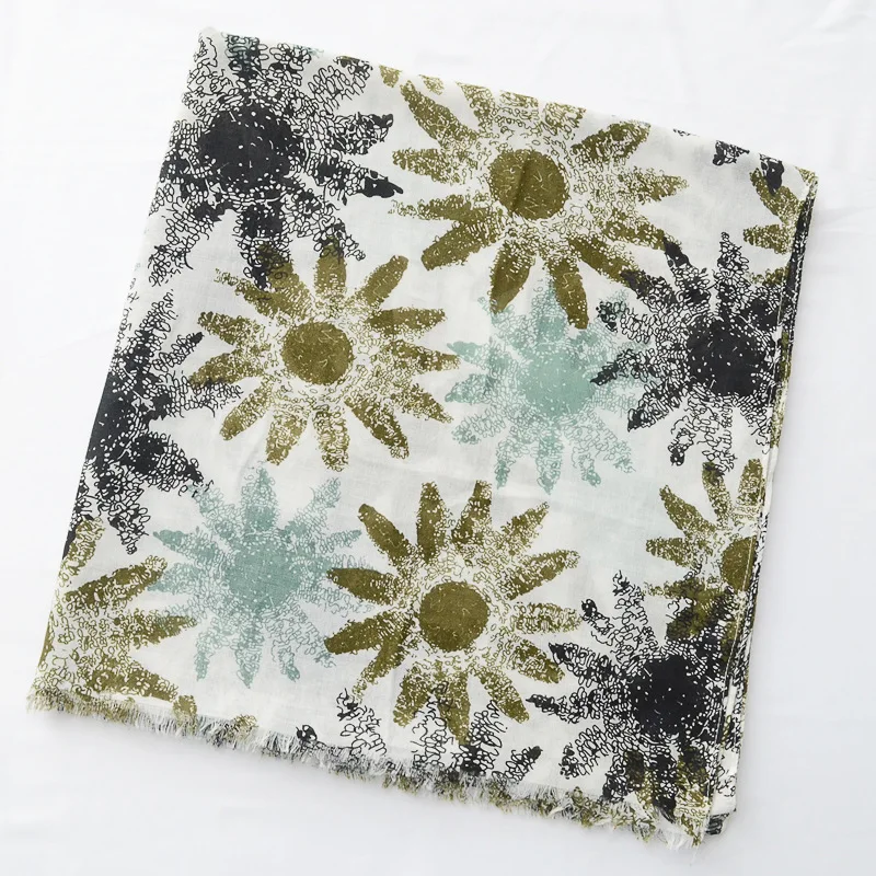 Женские шарфы с бахромой длинные пляжные шали из хлопка цветочным принтом