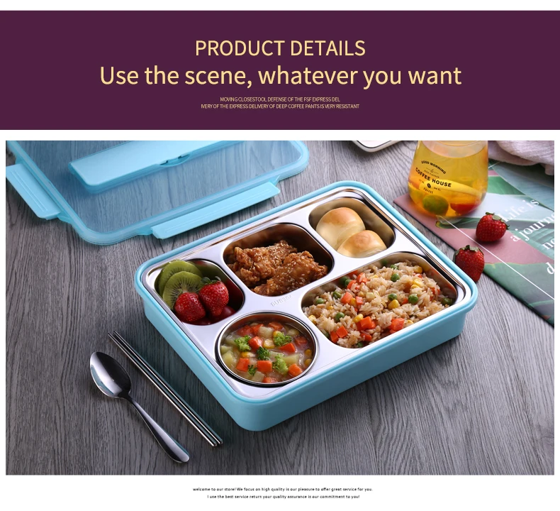 С закрытыми точками, Большой Вместительный bento ящик прямоугольных тарелок 304 изолированный Ланчбокс из нержавеющей стали