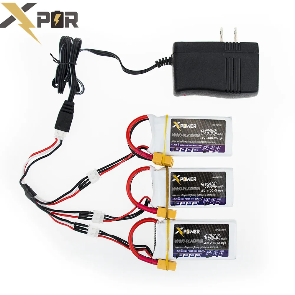 3 шт. Drone Bateria 7 4 В 1500 мАч XT60/T Li po 2S батареи с быстрым зарядным устройством в 1 кабель