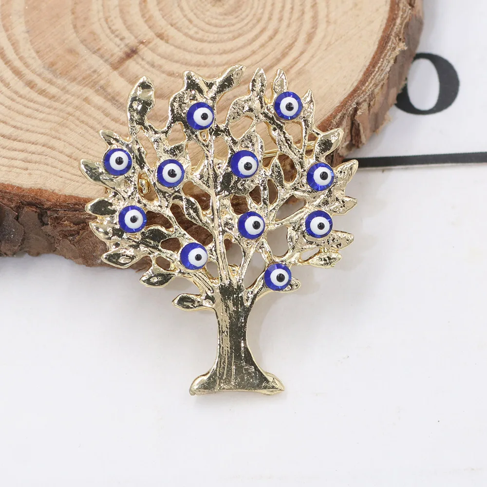 Женская Брошь с голубым сглаза Lucky Kabbalah Life Tree золотистая металлическая брошь на