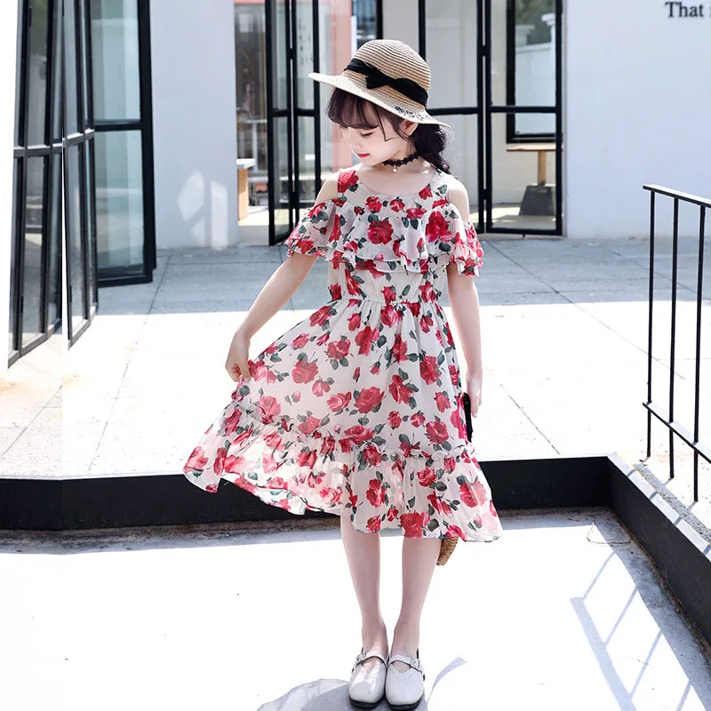 

Girls Dress Children 2021 Summer Beach Off Shoulder Chiffon Flower Princess Party Dresses For Girls Clothes 4 6 8 10 12 13 Years
