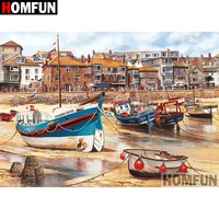 homfun 5d diy diamond painting full squareround drill boat scenery 3d embroidery cross stitch gift home decor a08234