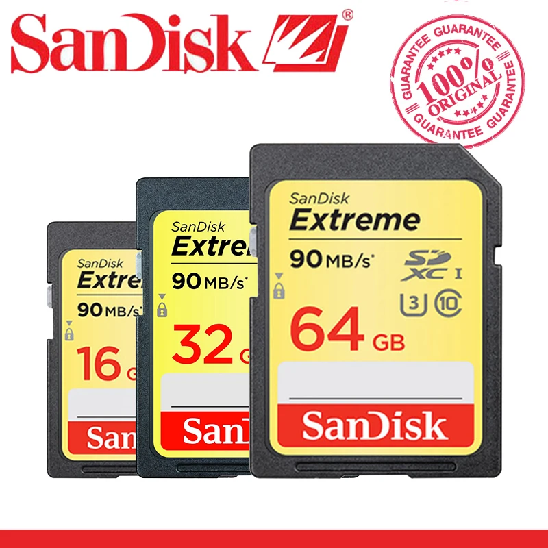100% оригинальная SD Карта SanDisk Extreme PLUS SDHC SDXC U3 карты памяти класса 10 90 МБ/с. 64 ГБ 32 16 128