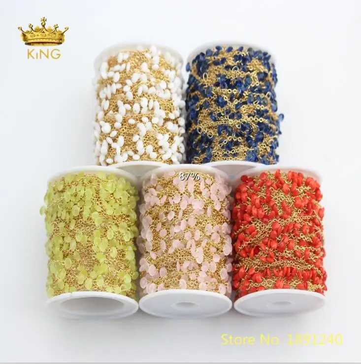 Random Color Sale 5 метров четки цепи Стекло ювелирные изделия, Круглый Монета граненые Стекло бусинами посеребренная латунь бисером цепочки колье с целебным кулоном HX213 - Цвет: Random Color Sale