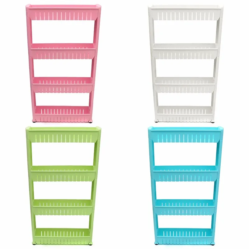 

Storage Shelf Movable Kitchen Storage Rack Fridge Side Shelf 3/4 Layer Removable With Wheels Bathroom Organizer Storage Holder
