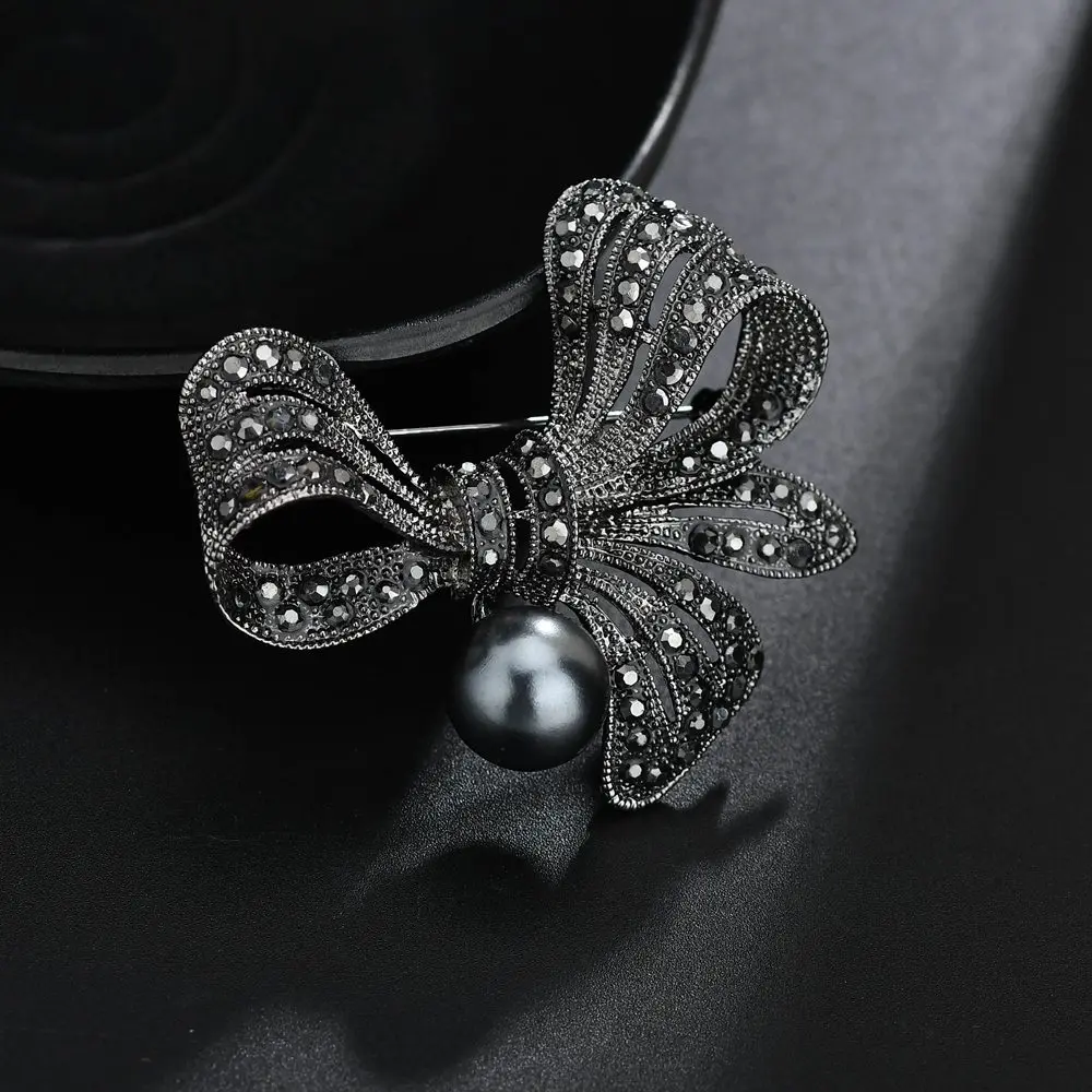 Женские винтажные Стразы Броши бант Terreau Kathy черная брошь Модная бижутерия