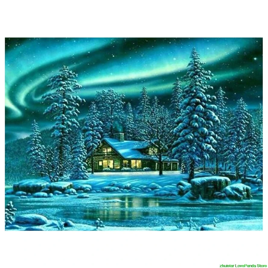 Алмазная вышивка бриллиантовая картина зимние снежные ночные фотографии страз