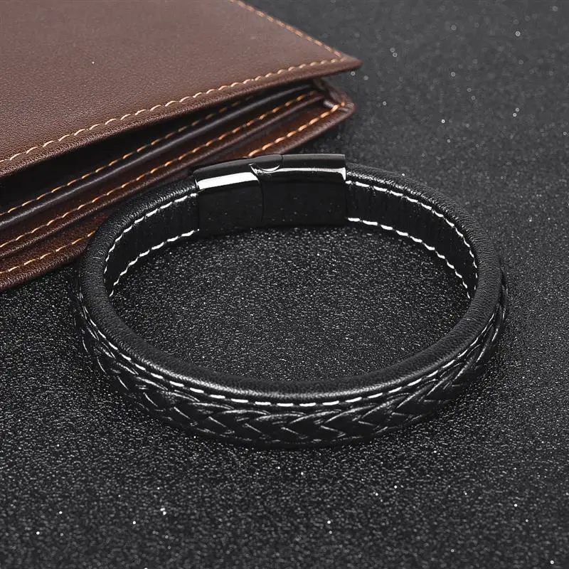 OBSEDE Модный черный браслет из натуральной кожи для мужчин ювелирные изделия в