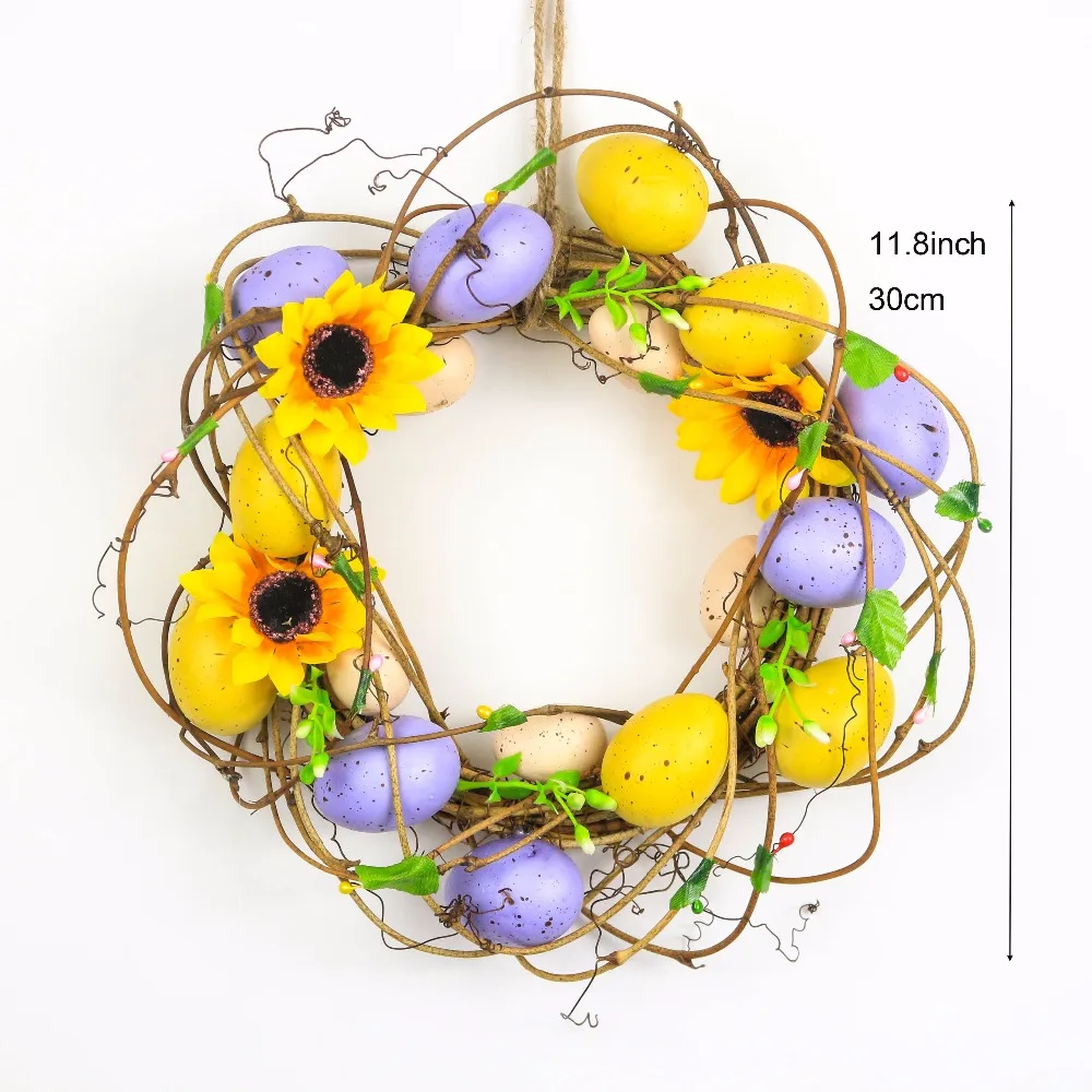 

D11.8" New Year Spring Decor for Party Wedding Summer Easter Eggs Rattan Wreath Handmade Decoration Door Hanger Wall Door Wreath