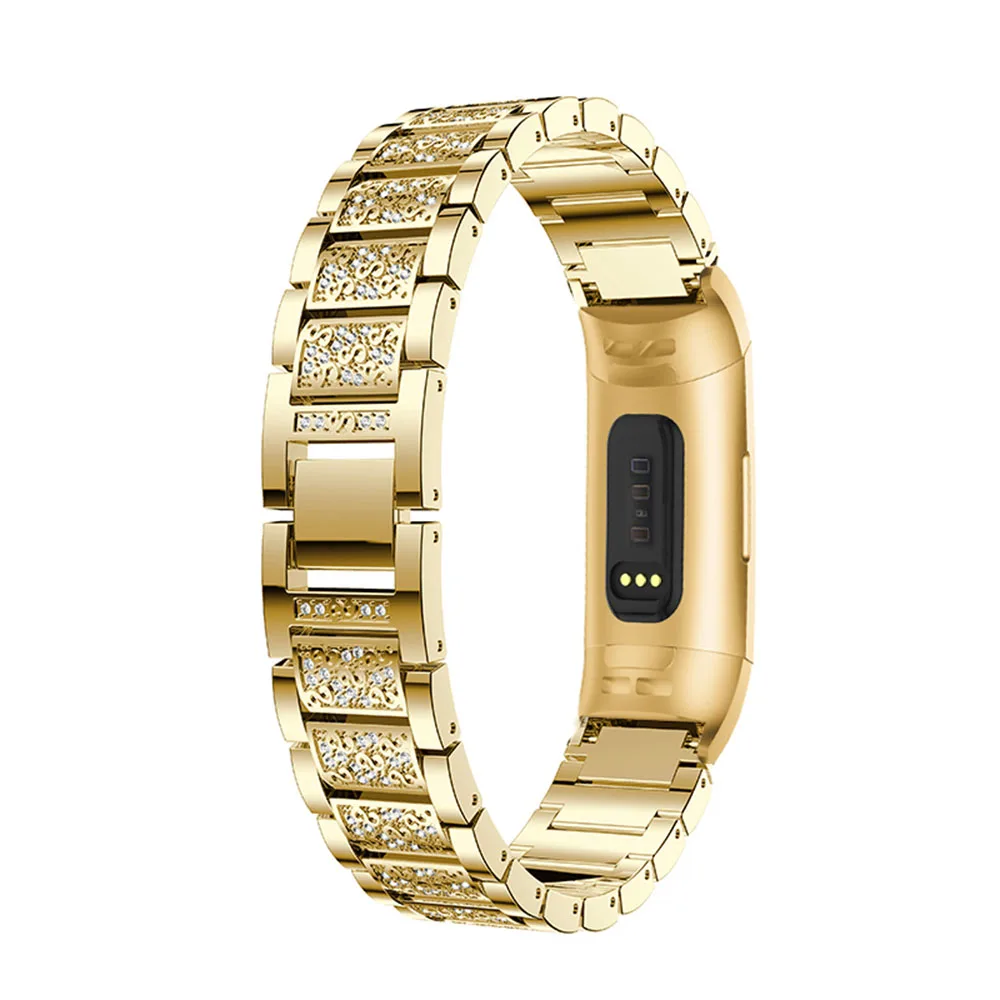 

Metal Bands Compatible For Fitbit Charge 3 Watchband Replacement Accessories Bracelet Rhinestone Bling Band For Fitbit Charge 3