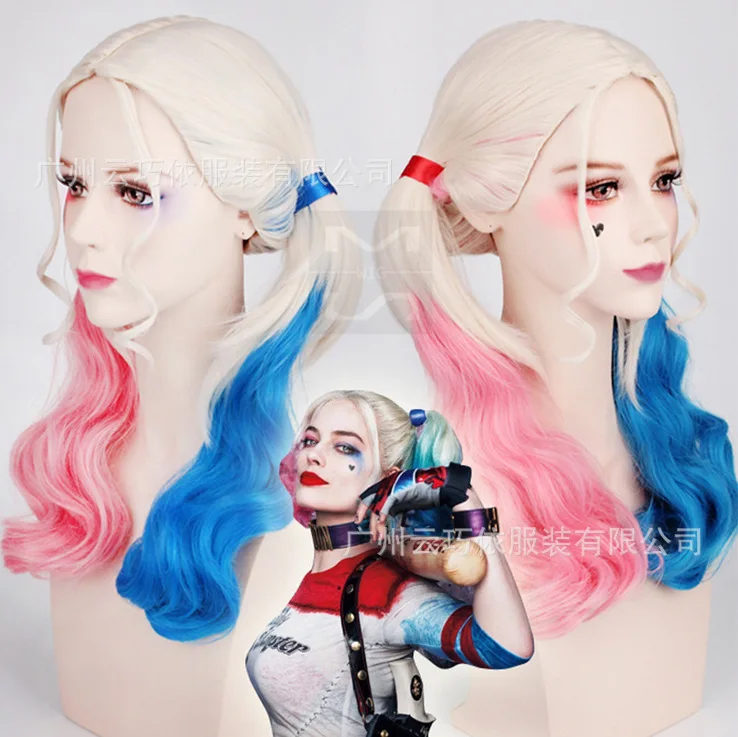 wig Отряд Самоубийц Харли Квинн косплей костюм костюмы на Хэллоуин костюм для взрослых женщин Харли Квинн косплей Харли костюм - Цвет: wig