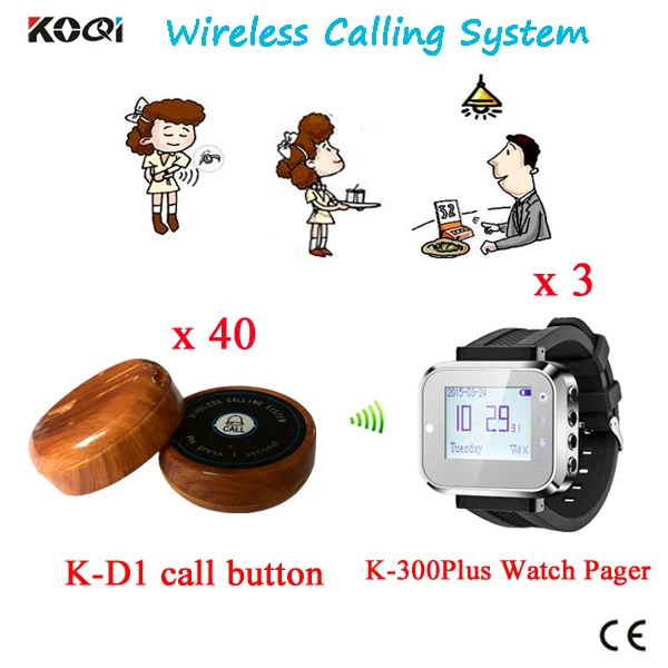 Ordering Table System Calling System 3 Watch+40 Table Button Electronic Product 433.92MHZ Restaurant Service Pager Equipment