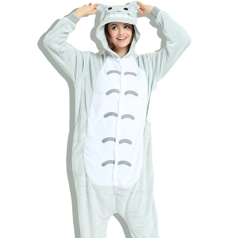 totoro Kuguurumi пижамы для женщин взрослых Аниме пижамы Русалка панда единорог пижамы зимний комбинезон мультфильм пижамы фланелевые комбинезоны - Цвет: totoro