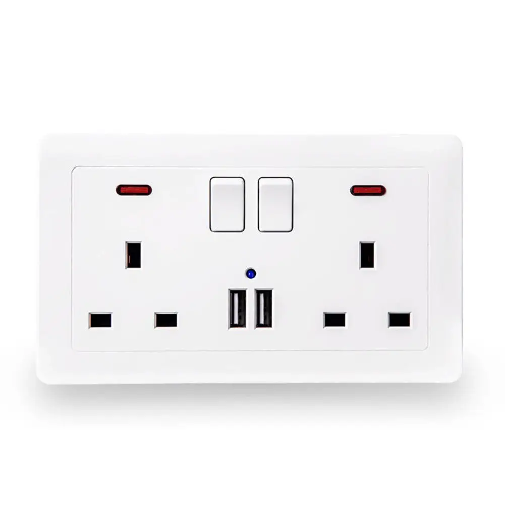 Двойной USB порт настенное зарядное устройство адаптер для зарядки 13А настенное зарядное устройство адаптер для Великобритании двойная розетка 2 выхода розетка питания белое золото