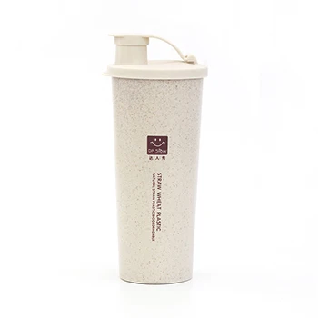 450ml протеин порошок шейкер бутылка для воды пшеничной соломы BPA бесплатно смеситель спортивные Фитнес шейкеры для протеиновых коктейлей молочных коктейлей с бутылка - Цвет: D Beige