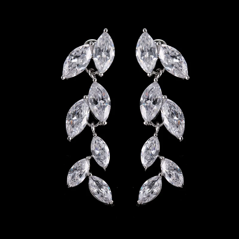 

New Arrival Leaf Shape AAA+ Cubic Zirconia Drop Earrings Gold Color Simple Crystal Earrings For Women Party Show Gifts E-112
