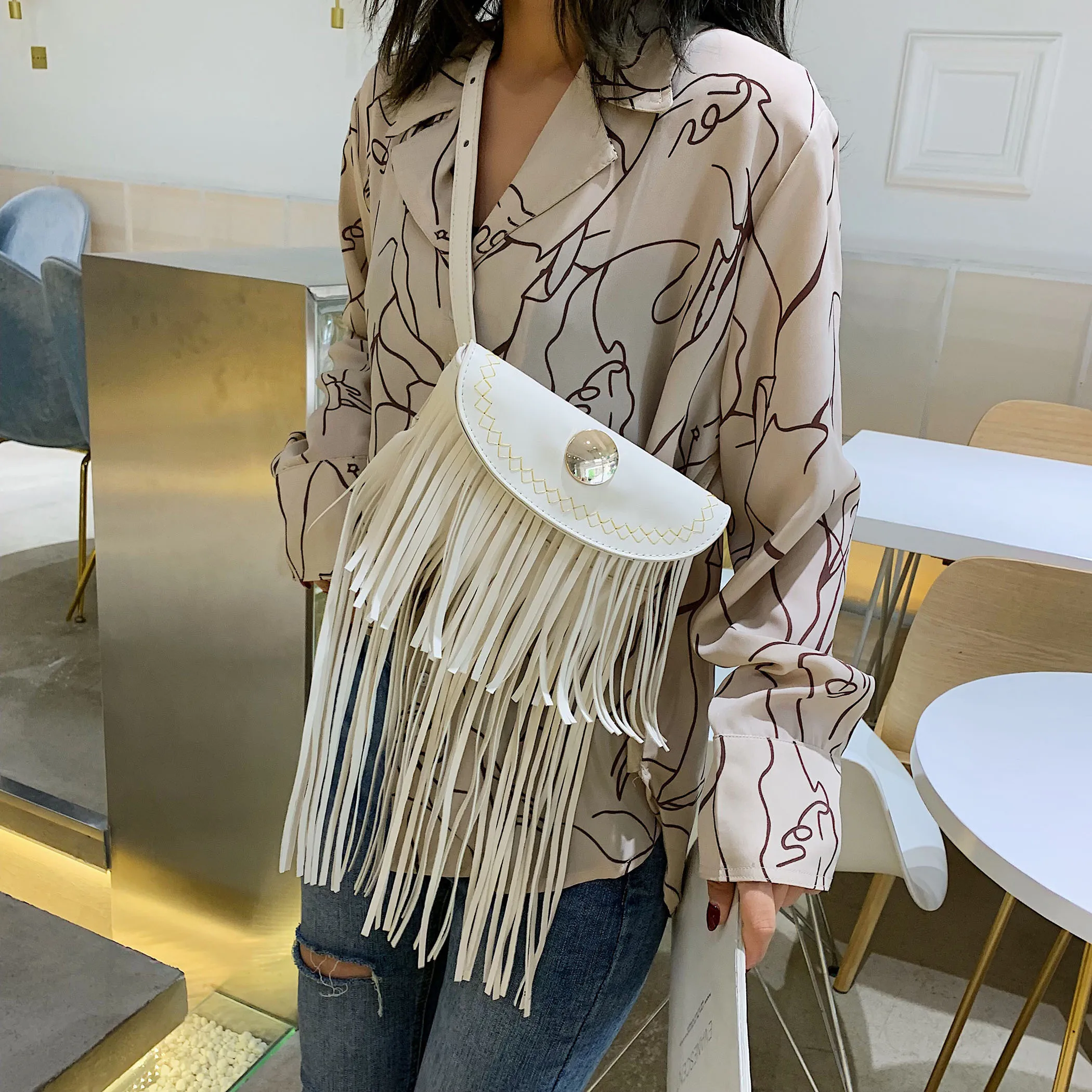 Винтаж на каждый день из искусственной кожи с бахромой кисточками сумка женская