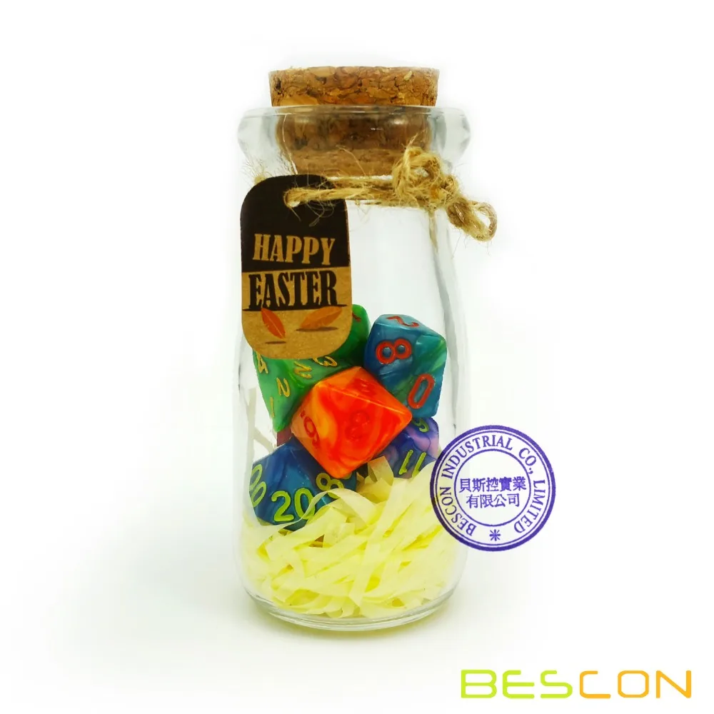 Пасхальные кости Bescon многогранные 7 шт. набор для ролевых игр в стеклянной банке