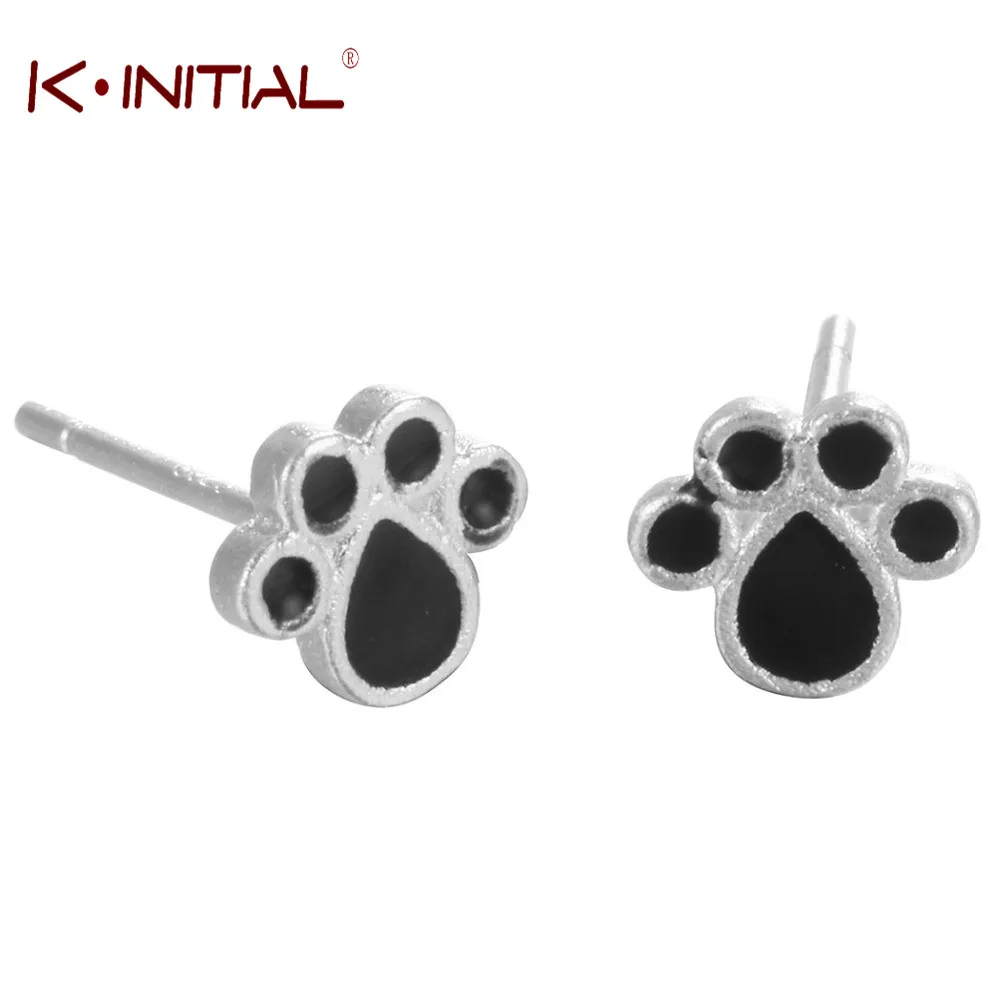 Kinitial Silver Color Jewelry Black Dog Paw Earrings Cute Animal Baby Brincos Footprint Stud For Women Drop Accessories | Украшения и