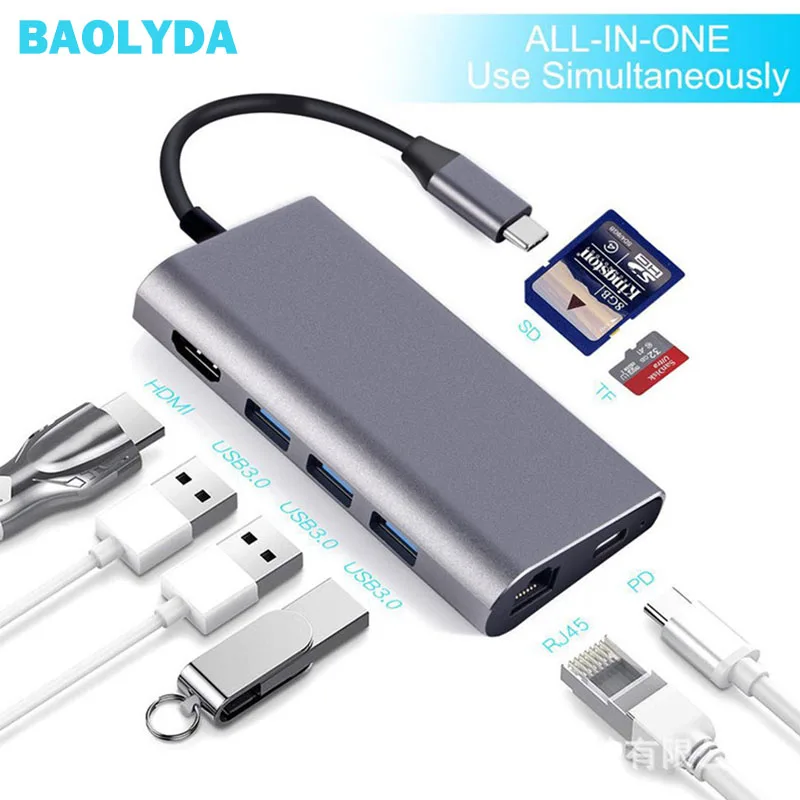 Док адаптер Baolyda Thunderbolt 3 USB Type C to 0 концентратор HDMI конвертер для MacBook Huawei Mate 20 P20 Pro