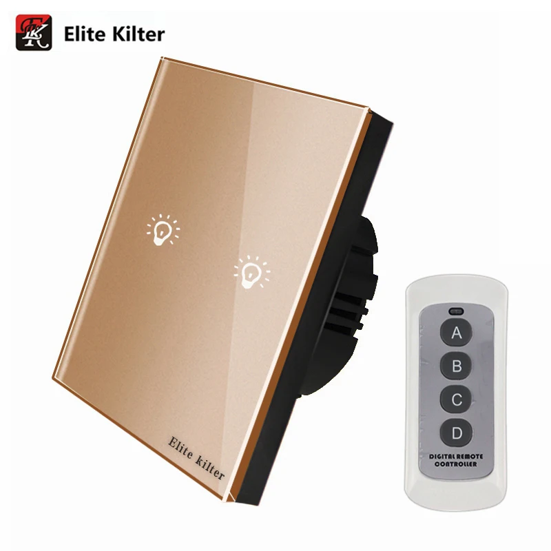 Elite Kilter EU/UK Standard 2 Gang 1 Way Wireless Remote Control Light Switches RF433 Wall Touch Switch for Smart Home | Обустройство