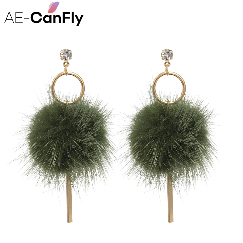 AE-CANFLY роскошные женские уличные серьги с зеленым помпоном Висячие модные