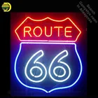 Неоновая вывеска Route 66, настоящая неоновая стеклянная трубка, неоновые огни для отдыха, настенные окна, профессиональные знаки, рекламные Фотообои