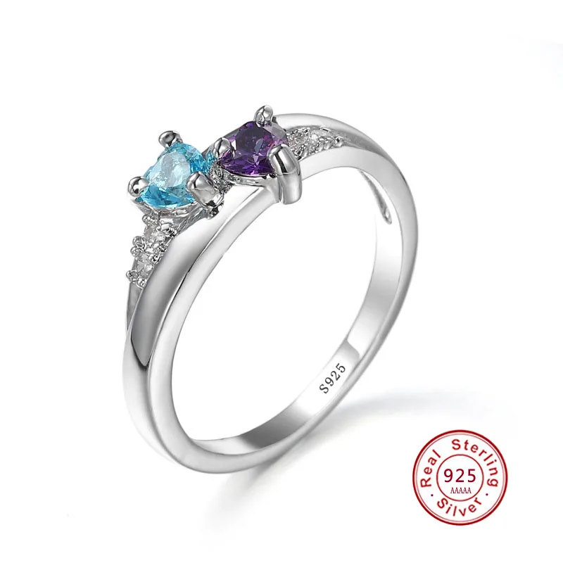 Женское кольцо из серебра 100% пробы с двумя сердцами|Кольца для помолвки| |