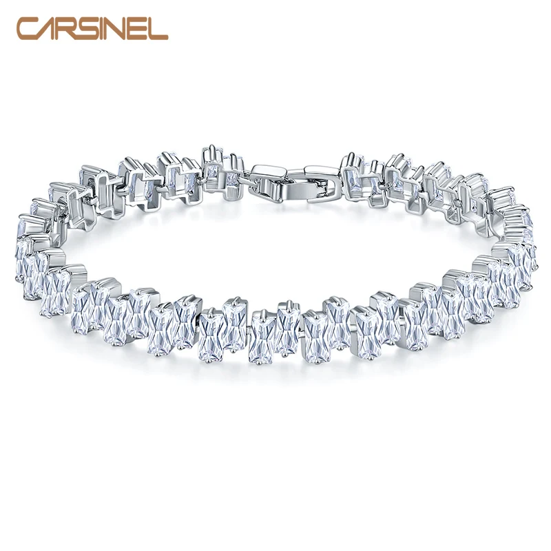 Браслет CARSINEL BR0164 Женский длинный 21 см серебристый с подвеской из фианита ААА|cubic