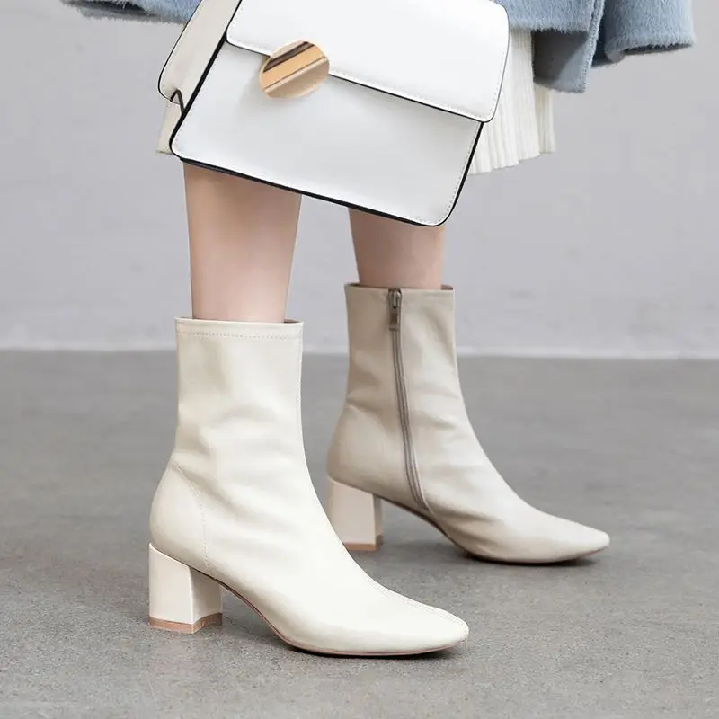 ALLBITEFO/женские ботинки из натуральной кожи Простые однотонные ботильоны сезон