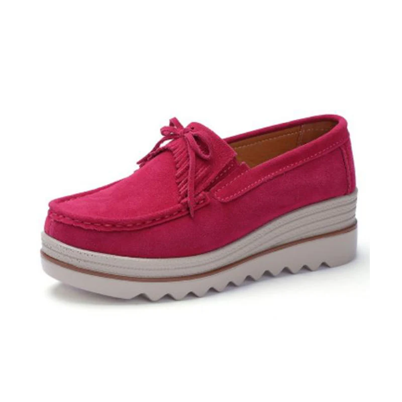 tassel rose red Прямая поставка; коллекция года; женские замшевые лоферы на платформе; обувь с перфорацией; сезон лето; повседневная обувь на танкетке; слипоны; криперы; мокасины; ZSTM107 - Цвет: tassel rose red