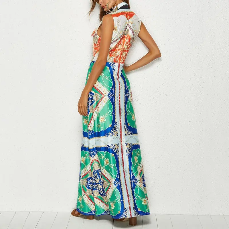 Пикантные современные модные Цвет принт длинное платье Новинки для женщин без
