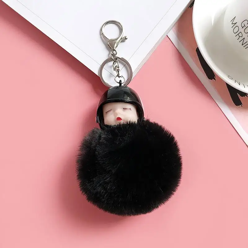 Black Keychains 2 5 шт./партия, плюшевые брелоки, игрушки, мягкая кукла, спальный ребенок, фаршированный шарик для волос, 8 см, подвеска с милым шлемом, сумки для телефона, подарки, GMR057 - Цвет: Black Keychains 2