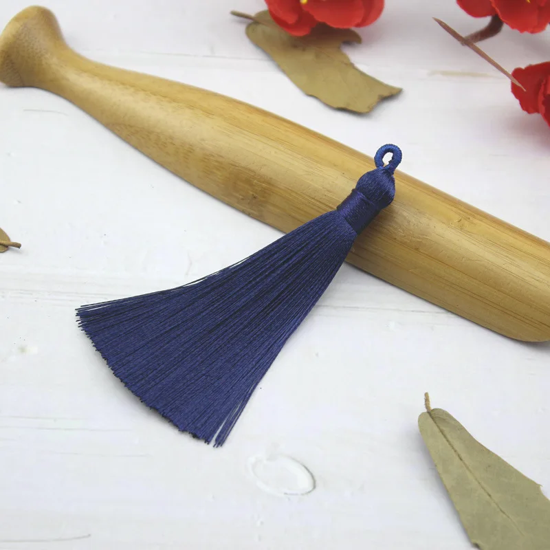 Navy blue 10 шт./лот, длинное хлопковое Шелковое украшение кисточка для сережек, Очаровательная подвеска, атласная кисточка, бахрома, отделка, сделай сам, ювелирное изделие, 9 см - Цвет: Navy blue