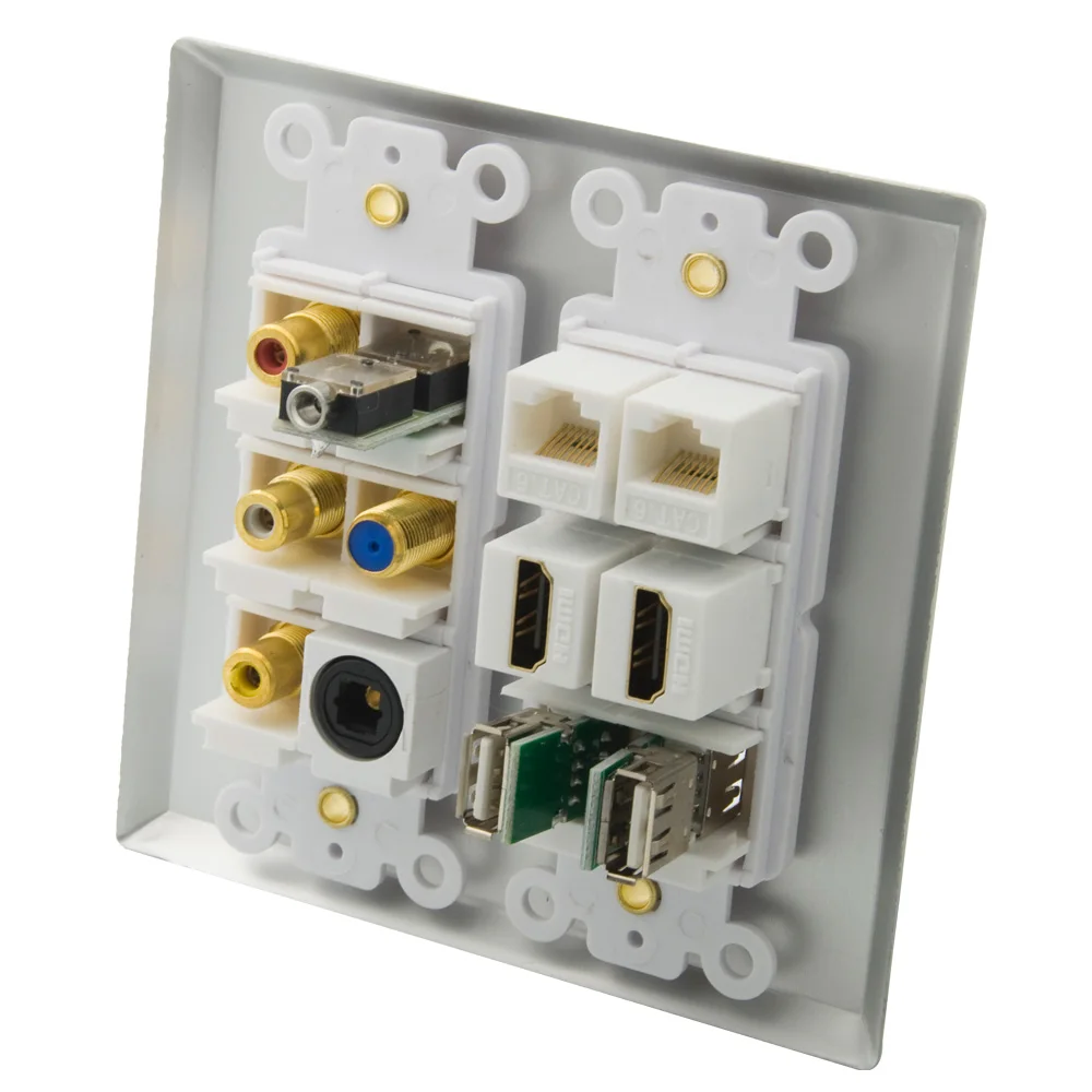 Алюминиевая однотонная 2 HDMI 3 RCA Cat6 RJ45 USB 5 мм стерео аудио F RG6 TV Torslink настенная