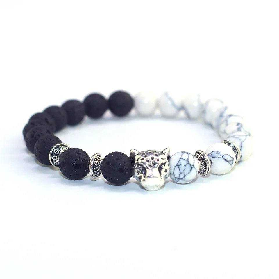 2019 Bracelet Couples Yin Yang Lava Stone Female Mens Adjustable Round 8mm Beads Jewelry Women Alloy Leopard | Украшения и