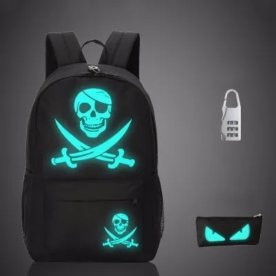NO USB Pirate B Школьный рюкзак для мальчиков и девочек, студенческий светящийся анимационный рюкзак с USB зарядкой, дорожные сумки для подростков, противоугонные рюкзаки - Цвет: NO USB Pirate B