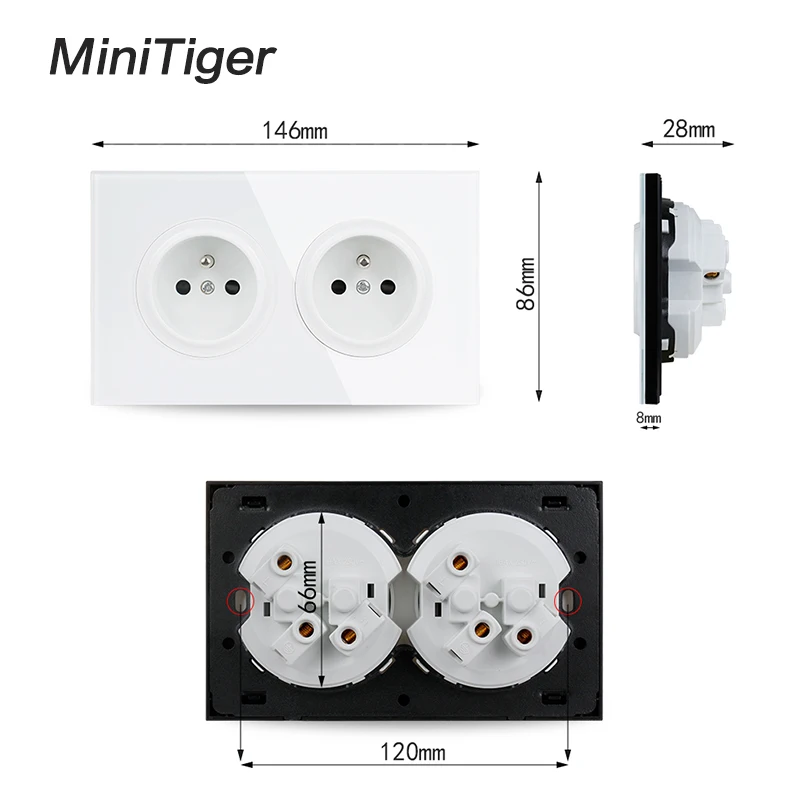 Minitiger 146 Французский Кристалл закаленное чистое стекло панель 16A двойная