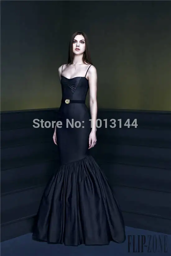 Buy Fashion UniqueSpaghetti Straps Sleeveless Draped Satin Black Mermaid Evening Dress 2014 New Arrivals | Свадьбы и торжества
