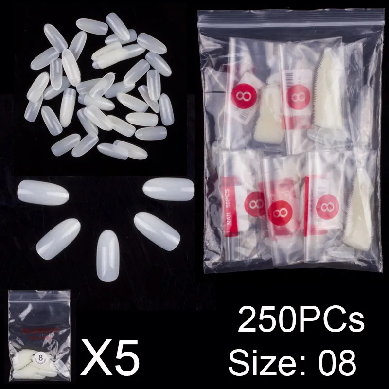 Natural 08 x 250PCs 250 штук в упаковке такие же размеры овальной формы накладные ногти для рисования дизайн ногтей Акриловые полные ногти Размер 1 2 3 4 5 6 7 8 9 - Цвет: Natural 08 x 250PCs
