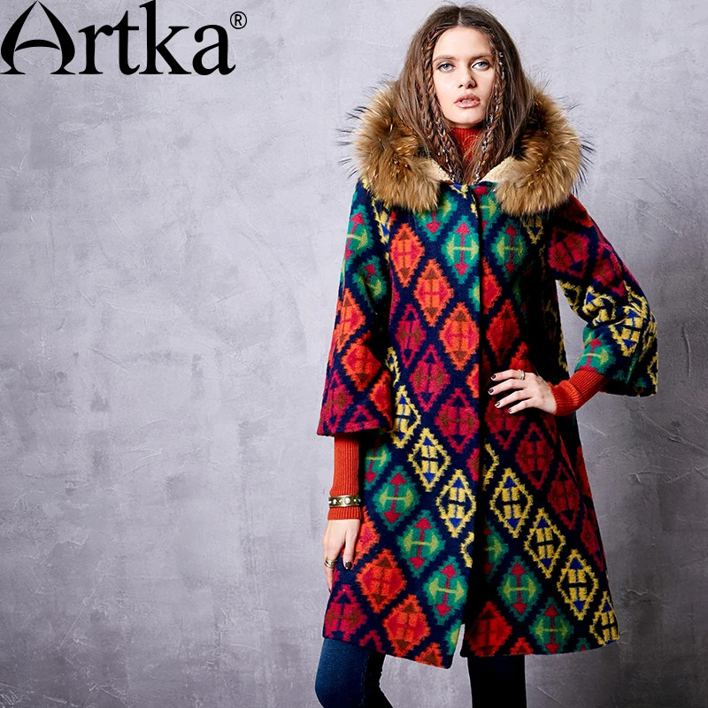 Женская куртка с капюшоном ARTKA шерстяной кардиган в клетку верхняя одежда на