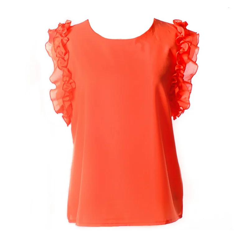 Женская блузка с оборками в виде листьев лотоса шифоновая круглым вырезом