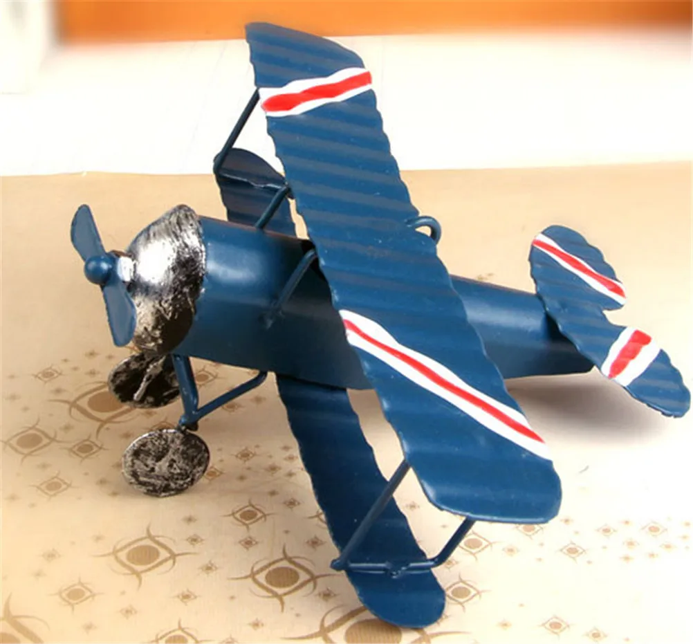 

1Pc Cute Home Office Xmas Decorations Mini Tin plate Plane Model Aircraft Glider Biplane Aeromodelo Airplane Model Kids Toy