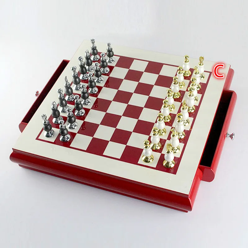 Высококачественная деревянная коробка набор с шахматной доской из цинкового
