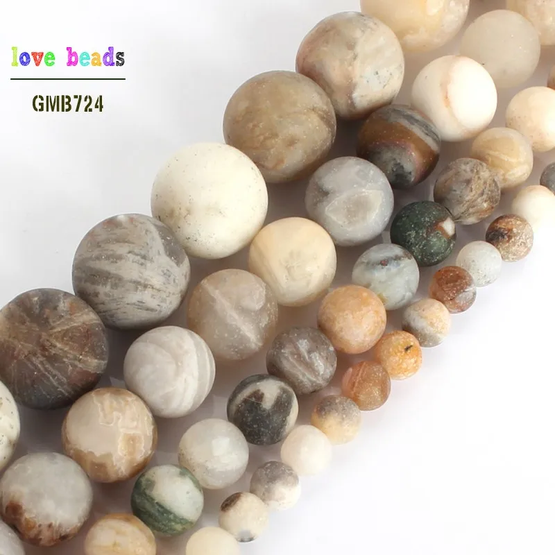

Natural Matte Round Stone Beads Bamboo Agates Round Loose Beads for Jewelry Making DIY Bracelets 15'' 4mm 6mm 8mm 10mm